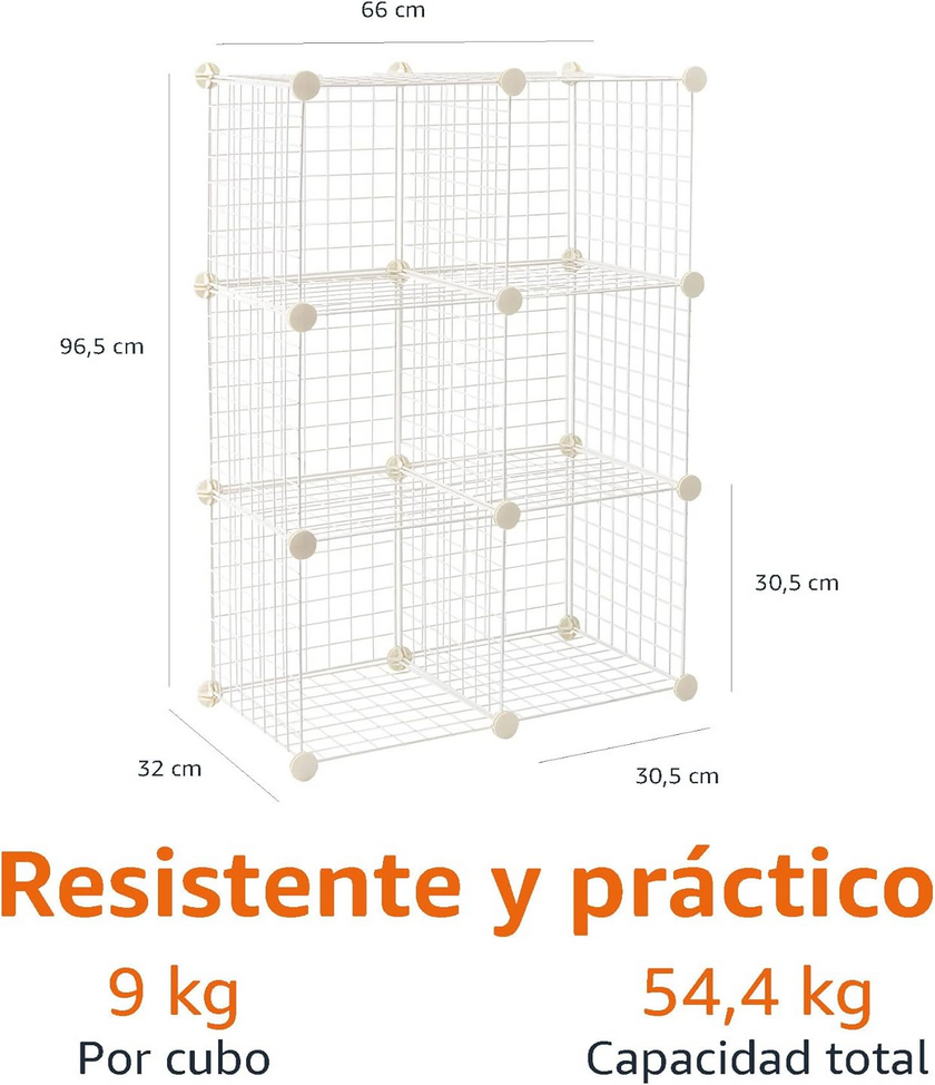 Stackable wire mesh shelves consisting of 6 cubes